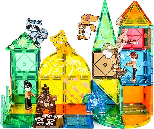 Magnetic Tiles Animals Jungle Gifts Building Sets,Toddler Magnetic Toys for Kids Ages 4-8,Forest Montessori Magnet Tiles Set, Safari Zoo Animal Toys,STEM Construction Magnetic Blocks for Toddlers 3-5