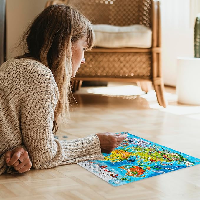QUOKKA Puzzles for Adults 1000 Pieces - 3 Set Floor Puzzles for Kids Ages 8-10 - Learning Map of The United States World Space - Educational Games for Kids 6-8 - Toys for 12 Year Old Boys and Girls