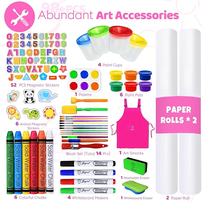 Joyooss Art Easel for Kids & Toddlers, Adjustable Painting Station - Wooden Easel with Whiteboard & Chalkboard for Ages 4-12