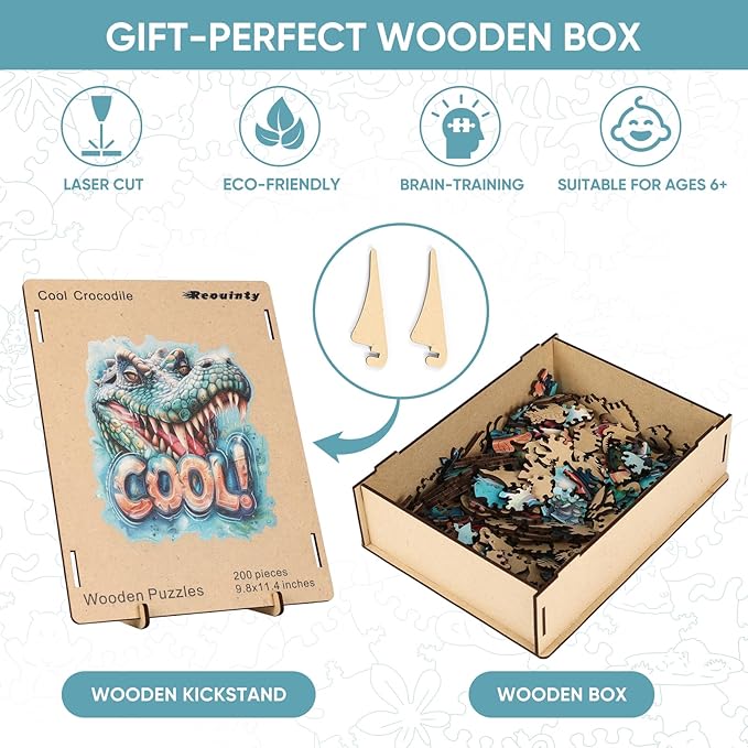 Wooden Puzzles for Adults 500 Pieces, Cool Crocodile Jigsaw Puzzles Animal Unique Shaped Wood Cut Puzzle Gifts for Adults and Kids, Family Puzzle Games, Medium Size(15.4 * 17.8in)