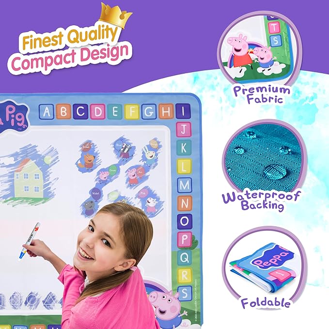 Kids Toys Water Doodle Mat - Peppa Pig Reusable Painting Writing Color Doodle Mat Drawing Board, Toddler Educational Toys for Age 3 and Up Year Old Girls & Boys (100cm x 100cm)