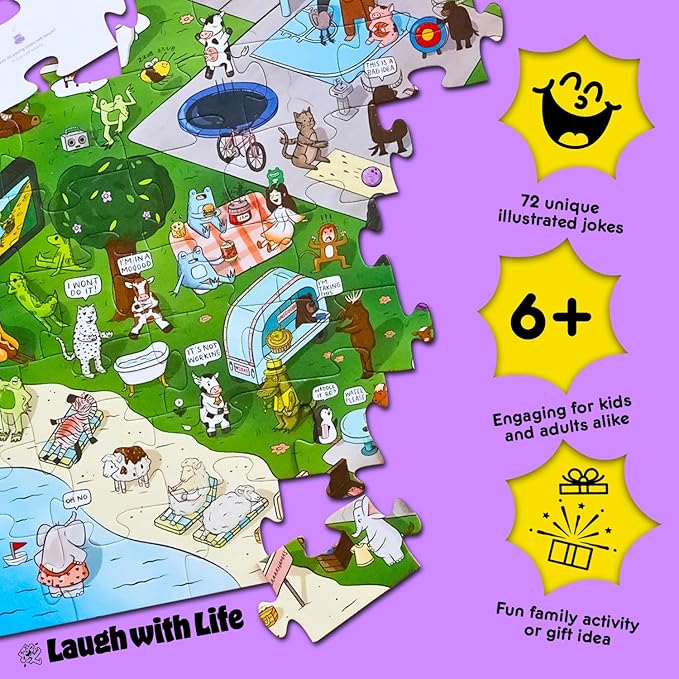 72 Piece Animal-Themed Joke Floor Puzzle for Kids – Fun Educational Puzzle with a Joke on The Back of Every Piece – Made in USA – Perfect for Ages 5+, XL Puzzle Size Assembled 24" x 36"