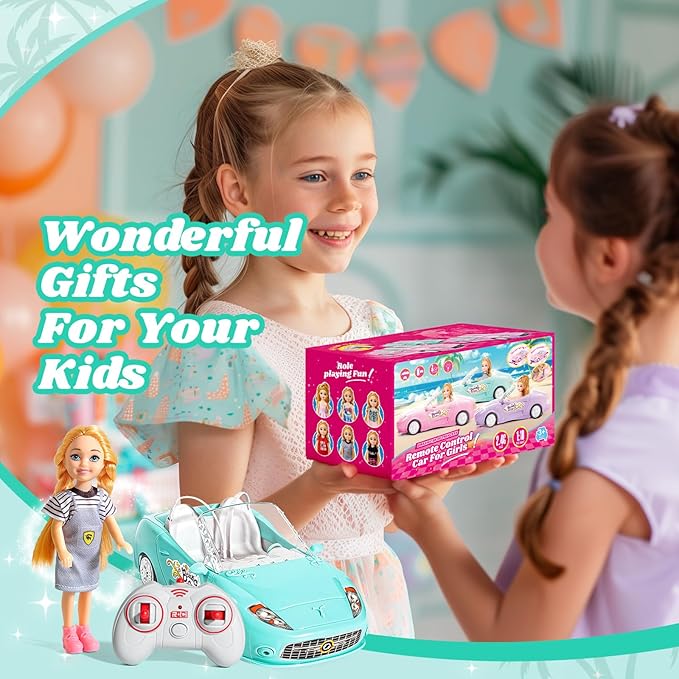 Blue Remote Control Car for Girls, 1:18 Scale RC Cars with LED Light, 2.4 GHZ Pink Truck Toy for Toddlers Kids, Birthday R/C Toys for Boys Girls Aged 4-7 (Batteries Not Included)