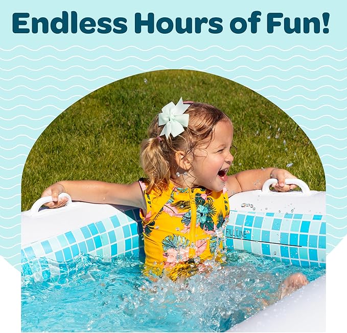 2-in-1 Inflatable Kiddie Pool, 65"x39"x10" (5'5") Soft Cushioned Floor, Handles, Drain, Shallow Rectangular Blowup Swimming Pool for Kids Age 2+ Toddler Ball Pit, Small Adult Backyard Tanning Pool