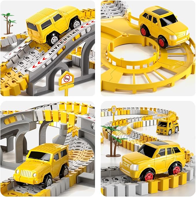 iHaHa Toddler Boy Toys 236 PCS Race Tracks Toys Gifts for 3 4 5 Year Old Boys Kids, 6 PCS Construction Car Toys Gifts for 2 3 4 5 Year Old Boys, Christmas Birthday Gifts Toys for 3 4 5 Year Old Boys