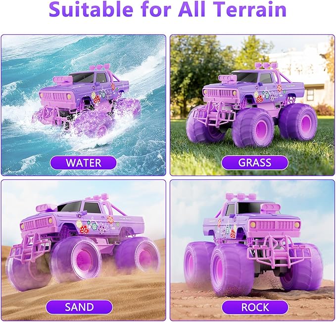 MUYOLO Remote Control Monster Truck for Girls- 1:16 Rc Car with 2 Batteries 2.4GHz 4WD Off-Rock All Terrain Waterproof Amphibious Toys, for Christmas Birthday Gifts Presents Kids Boys Girls Ages 6+
