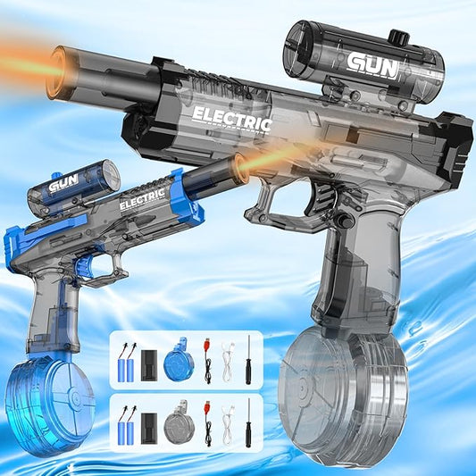 2 Pack Electric Water Guns,Water Soaker Blaster with Muzzle Light,Squirt Gun Range 23-32 FT,Outdoor Party Summer Water Shooting Game Toy with 4 Batteries,Ideal Watergun Gift for Kids & Youths.