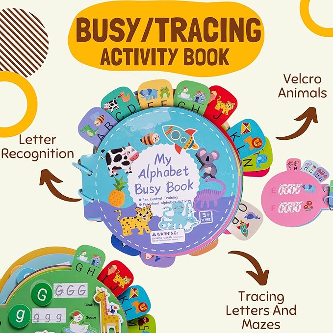 Toddler Travel Toys – My Preschool Busy Book, Airplane Activities for Kids Ages 3-5, Reusable Sticker Book, Water Coloring Book, Preschool Workbooks, 3D Puzzle, Travel Toy for Car or Plane