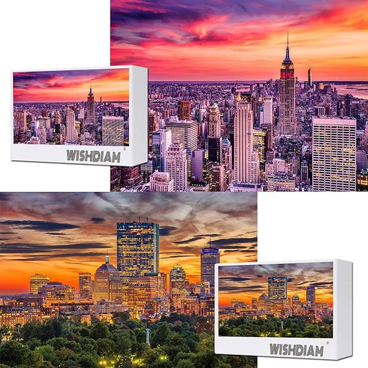 Jigsaw Puzzles for Adults,2 Pack 1000 Pieces Puzzles,Boston Downtown Skyline and New York City Midtown Puzzles, A Scenic Birthday for Mom and Girl Friend