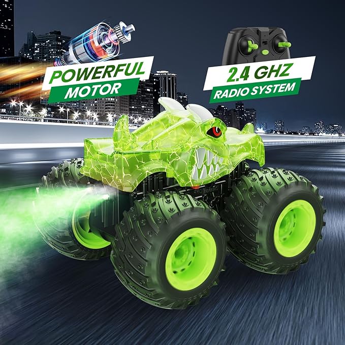 BAODLON RC Monster Trucks Toys for 3 4 5 6 7 8 Years Old Boys Kids, 2.4GHz Remote Control Monster Car, All Terrain RC Truck Off Road with Spray & Light, Rechargeable Battery, Christmas Birthday Gifts