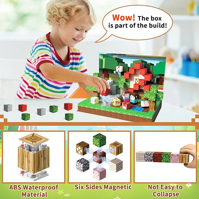 Magnetic Blocks 100PCS Magnetic Building Cubes with Multi-Functional Magnet Box Travel Set STEM Sensory Construction Toys for Boys & Girls Ages 3-5 5-7 8-12 Birthday Gifts (Forestry Farm)