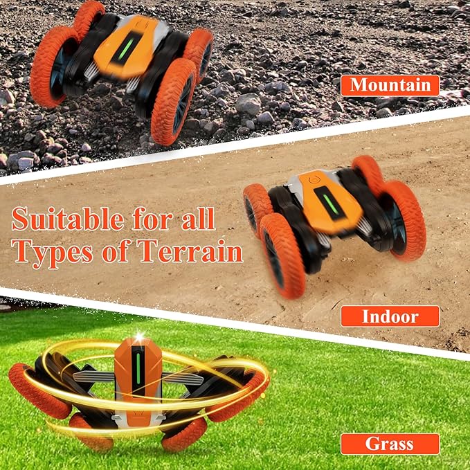 Hand Gesture Sensing Double-Sided Remote Control Car,360° 4wd Off-Road with Lights & Music Indoor/Outdoor Toy for 6-12 Age Boys Birthday Gift (Orange)