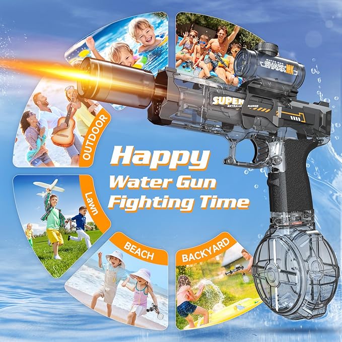 2 Pack Electric Water Guns,Auto Watergun Soaker Blaster with Muzzle Lights,Squirt Gun Long Range 23-32 FT,Outdoor Party Water Shooting Game Toy with 4 Batteries,Ideal Summer Gift for Kids & Adults.