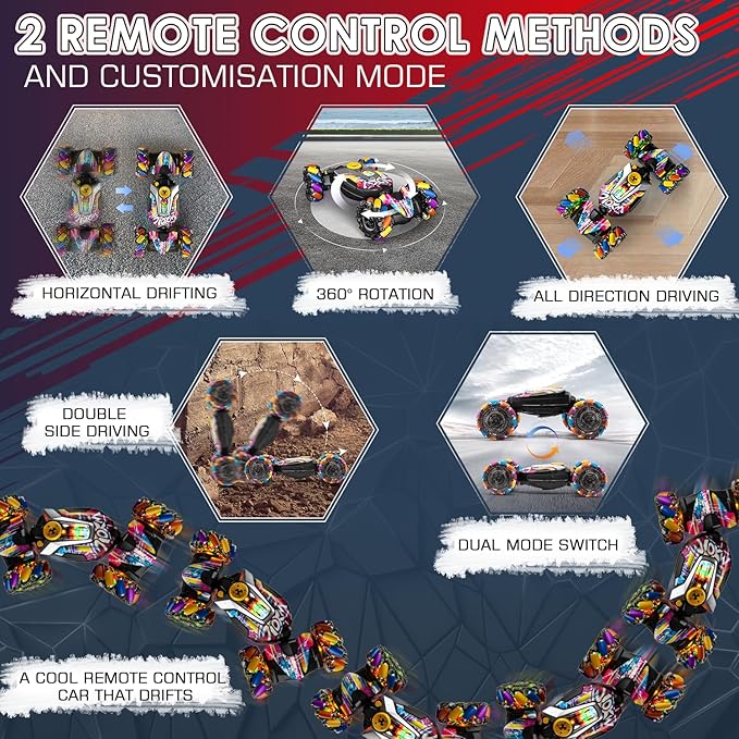 RC Car Gesture Sensing Remote Control Stunt Car with Light and Music, 4WD,Drifting,360° Rotation,for Kids 6-12 Years(Graffiti)