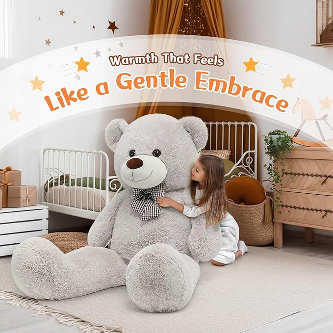 MorisMos Bow Tie Giant Teddy Bear, 55inch Large Big Teddy Bear Plush, Lifesize Stuffed Animals for Girlfriend, Boyfriend, Gray
