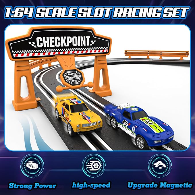 Slot Car Race Track Sets for Boys, Race Car Track with 2 High-Speed Slot Cars, Battery or Electric Car Track, Dual Racing Game Lap Counter Track Sets, Toys Gifts for Boys Girls Ages 4 5 6 7 8-12