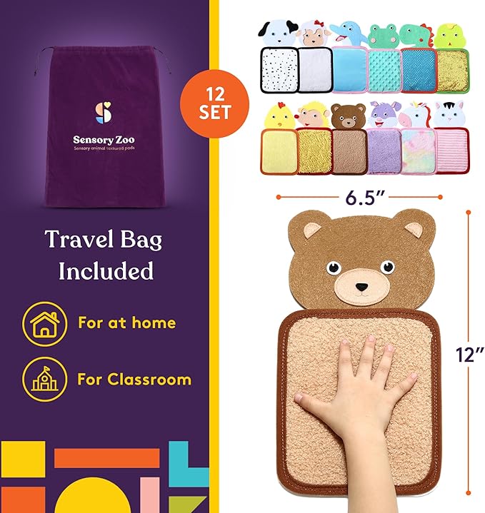 Special Supplies Sensory Mats for Early Learning Development, Tactile Textured Pads with Cute, Colorful Animals, Hand-On Play for Touch Sensitive Kids