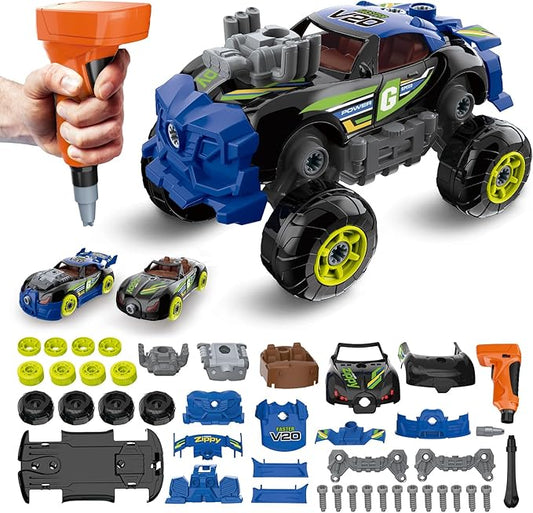 Pup Go 3-in-1 Take Apart Car for Boys with Electric Drill, 43Pcs Construction Toy Truck, Build Your Own Car with Play Tools, Ideal STEM Present for Kids Children Ages 3 4 5 6 7 Year Black