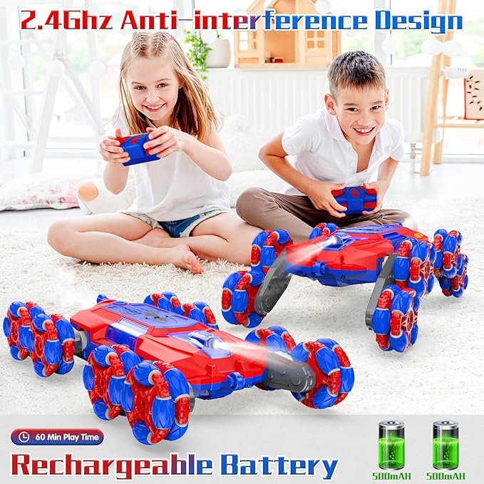 Remote Control Cars for Boys Gifts: Spider RC Cars Toys for Ages 6 7 8 9 10 11 12 13 Years Old - 2.4GHz 8WD Wall Climbing Remote Control Car for Kids Gesture Sensing RC Stunt Car with Light & Music