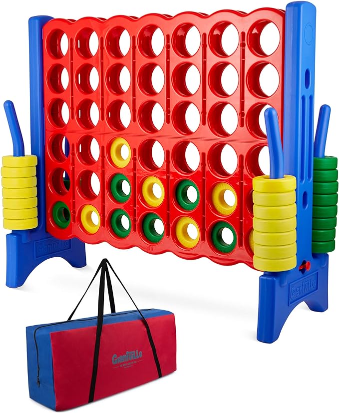 Giant 4 in a Row Connect Game + Storage Carry Bag - 4"-Feet Wide X 3.5"-Feet Tall - Oversized Jumbo Sized Entertainment for Outdoor/Indoor Play for Kids & Adults - Durable Waterproof - UPDATED VERSION