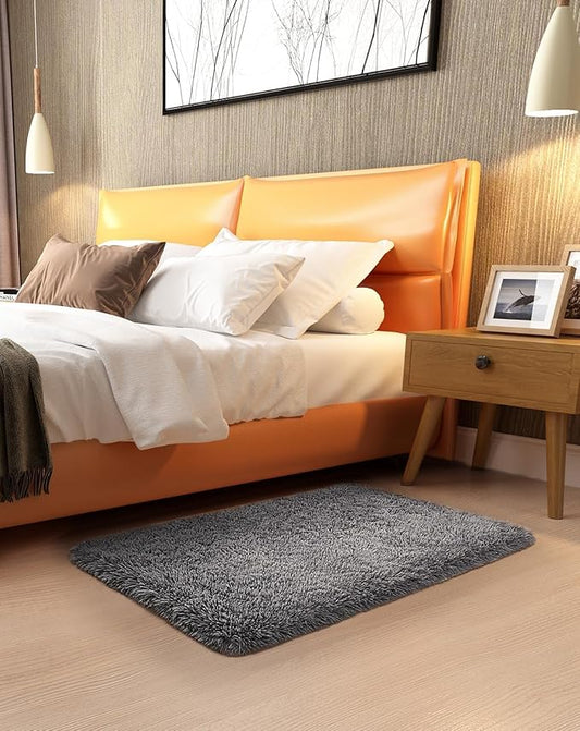 Ophanie Small Area Rug Throw Non Slip Rugs for Bedroom, Mini Fluffy Grey Carpet, Affordable Door Entryway Indoor Inside Front Entrance Dog 2x3 Mat, Home Decor Aesthetic, Nursery