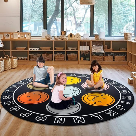 ABC Alphabet Rug for Kids, Classroom Playmat 6ft Non-Slip Circle Rugs for playroom, Round Area Rug for Elementary Classroom, Play Carpet for Boys Girls Bedrooms Playroom,Nursery Rugs