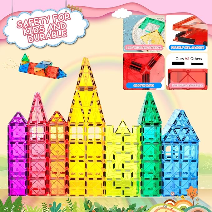 Magnetic Tiles for Kids, Magnetic Blocks Building Toys, 3D Magnet Tiles Preschool Educational Stacking STEM Toys for Toddlers Kids 3 4 5 6 7 8-12
