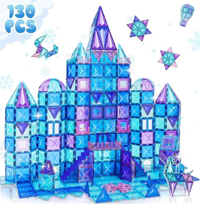 130Pcs Magnetic Tiles, 3D Diamond Magnetic Building Blocks Toys for Girls, STEM Sensory Educational Toys for Toddlers Kids, Birthday for Girls 3 4 5 6 7 8+ Year Old