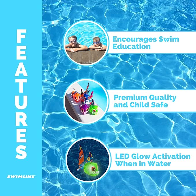 Swimline Original 1-Pack Diving Toys LED Light-Up Glowing Sea Animal Piranha Catch The Fish Retrieval Game for Swimming Pool & Bath Tub for Kids Green Color Flashing Underwater Dive Practice Learn