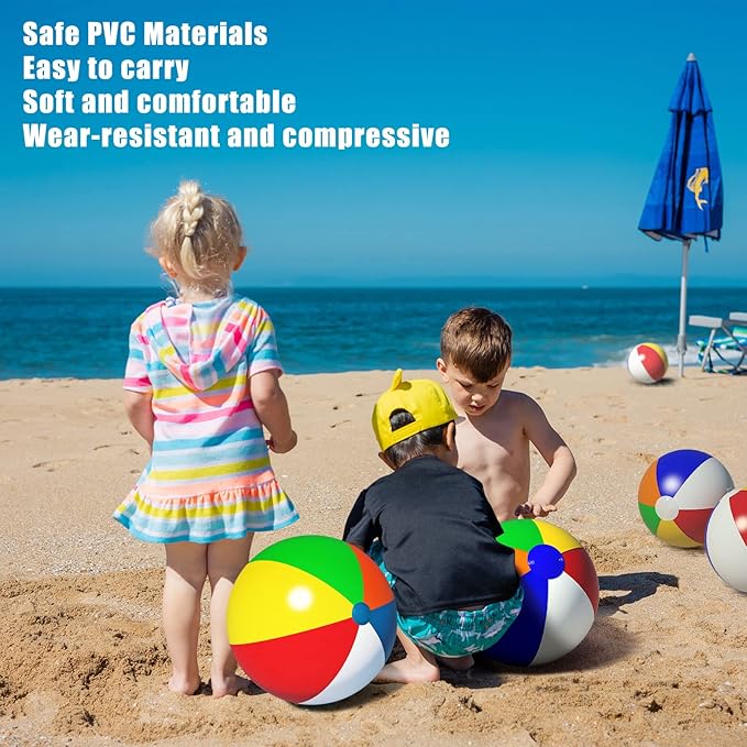 24 inch Beach Balls Bulk, 3 Pack Beach Balls for Kids, Reusable Inflatable Beach Ball for Summer Beach Outdoor or Indoor