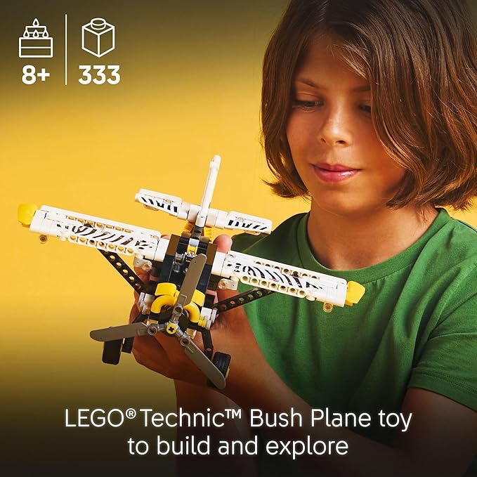 LEGO Technic Bush Plane Toy - Buildable Airplane Toy for Kids, Boys and Girls, Ages 8+ - Model Airplane Gift with Spinning Propeller, 4-Cylinder Piston Engine, and More - 42198