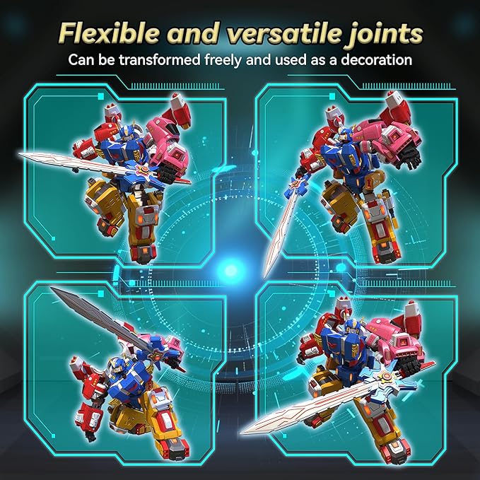 5-in-1 Transforming Vehicles Playset Include Motorcycles, Planes, Go-Karts -STEM Stacking Car Kit, Robot Transformation, Birthday Gift for Toddler Kids 7 Years Old Boys Girls