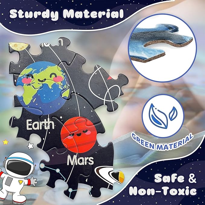 Puzzles for Kids Ages 4-6 with Solar System Planets, 70 Piece Round Large Kids Floor Puzzles for Ages 3 4 5 6 7 8, Educational Toy Gift Jigsaw Puzzles for 5 Year Old Boys Girls