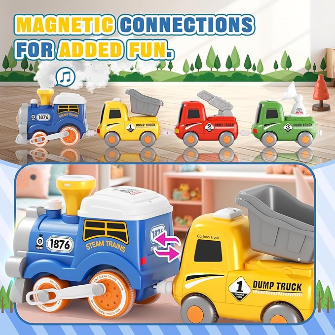 Train Set for Toddlers w/Steam, Music & Lights - First Choo Choo Train for Toddlers, Electric Train Set for Kids, Magnetic Train Toys, Christmas Birthday Gifts for Boys Girls