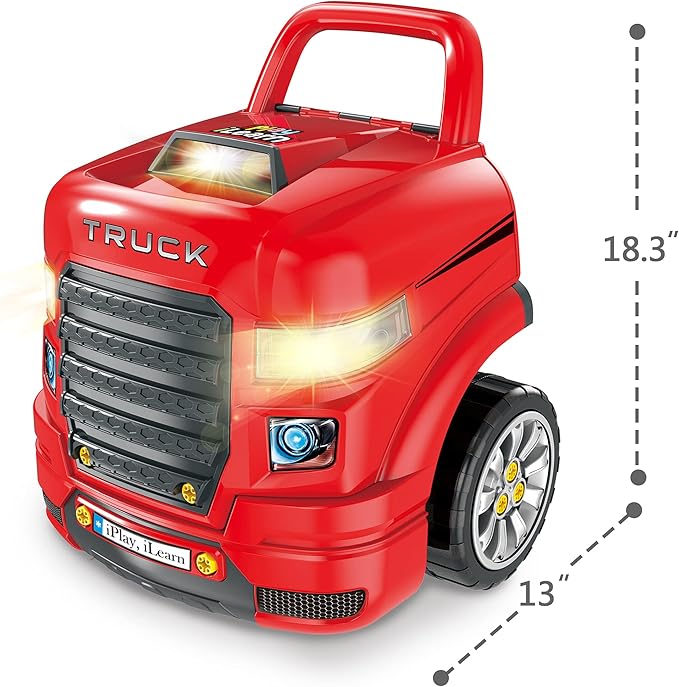 iPlay, iLearn Large Truck Engine Toy, Kids Mechanic Repair Set for 3-5 Yr Toddlers, Big Builder Kit, Take Apart Motor Vehicle Pretent Play Car Service Station, Gifts 4 6 7 8 Year Old Boy Child