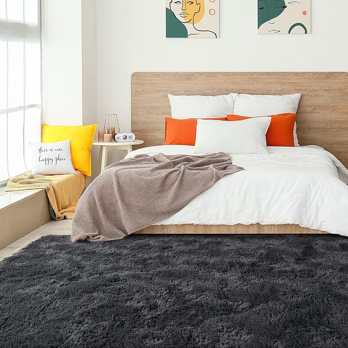 Amearea Premium Soft Fluffy Rug Modern Shag Carpet, 5' x 7', Fuzzy Plush Rugs for Living Room Bedroom Kids Room Home Decor, Nursery Non Slip Indoor Shaggy Carpets, Dark Grey