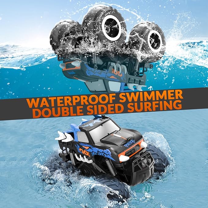 STEMTRON Amphibious Remote Control Car Toys for Boys 2.4 GHz 1:16 All Terrain Off-Road RC Car Waterproof RC Monster Truck Kids Pool Toys Remote Control Boat Gifts for Kids Boys