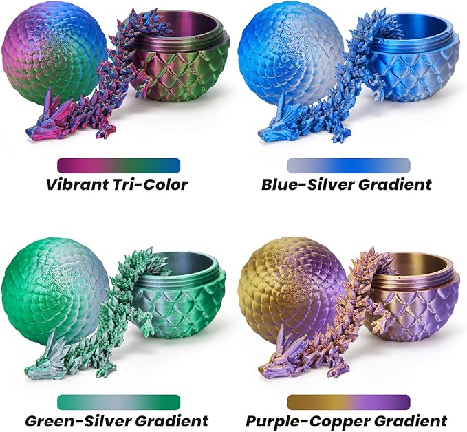 TBOLINE 4PCS 3D Printed Dragon Egg, Mystery Easter Egg Articulated Crystal Animals Fidget Toy for Boy Kid, 3D Print Small Dinosaur Eggs Toy Mythical Pieces Dragon in Egg (4-Piece Set-D)