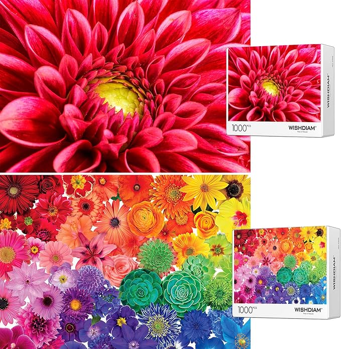 Jigsaw Puzzles Colorful Flowers Floral Plants Nature - WISHDIAM Puzzles for Adults - 2 Pack 1000 Pieces Impossible Challenging Puzzles for Home Decor Birthday Party Gifts Toy for Men Women
