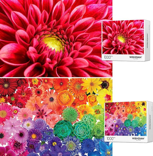 Jigsaw Puzzles Colorful Flowers Floral Plants Nature - WISHDIAM Puzzles for Adults - 2 Pack 1000 Pieces Impossible Challenging Puzzles for Home Decor Birthday Party Gifts Toy for Men Women
