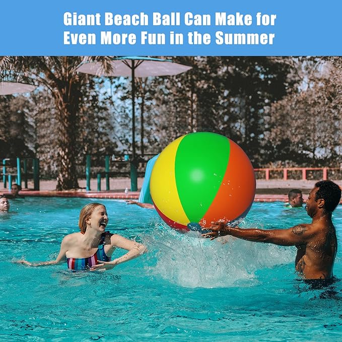 Inflatable Durable Thick Beach Balls for Pool, Outdoor Activities (2 Pack, 24 inches Diameter)