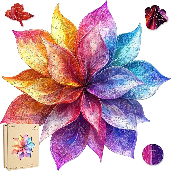 Colorful Flower 500 Pieces Wooden Jigsaw Puzzles for Adults with Unique Irregular Shape Fun Challenging Puzzles for Kids and Couples on Birthday, Father's Day, Christmas 17.3"*17.3"