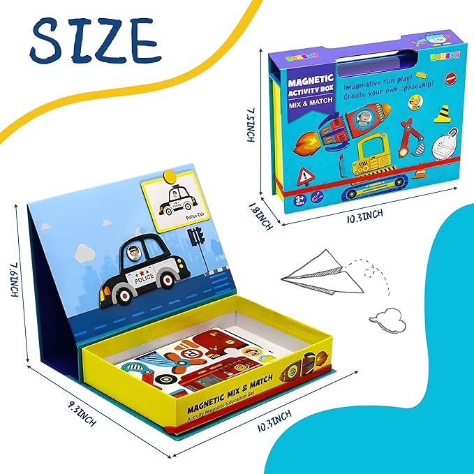 Magnetic Puzzles for Kids Ages 4-8 - 71 PC Educational Vehicle Magnetic Book, Dress-Up Game & Preschool Toddler Learning Activities, Travel-Friendly STEM Toy, Fridge Magnets for Toddlers Ages 1-3 3-12
