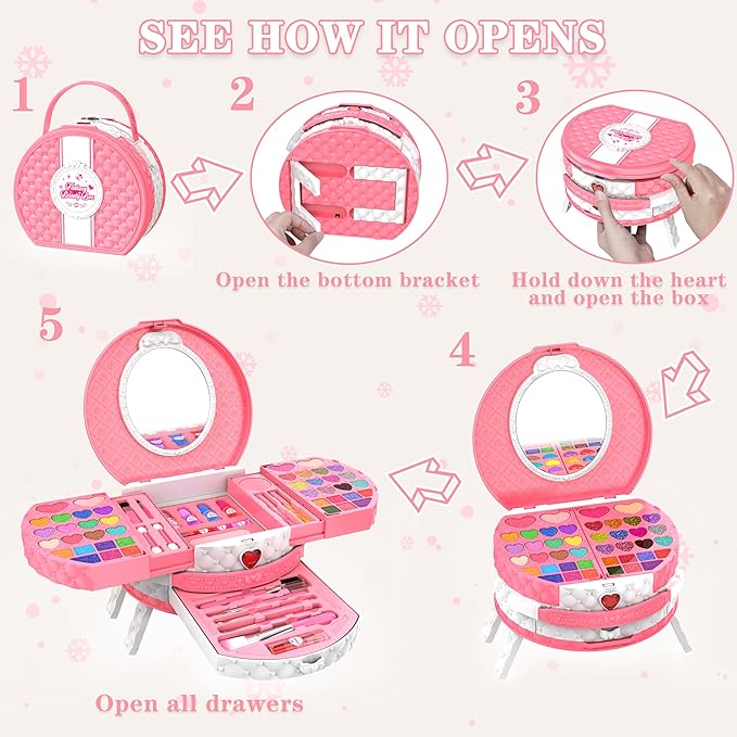Kids Makeup Kit for Girl, 66 Pcs Washable Makeup Set for Little Girls, Cosmetic Set Pretend Play Makeup Toy Beauty Set Christmas & Birthday Gift Age 3 4 5 6 7 8 9+ Year Old Kids Toddler Toys