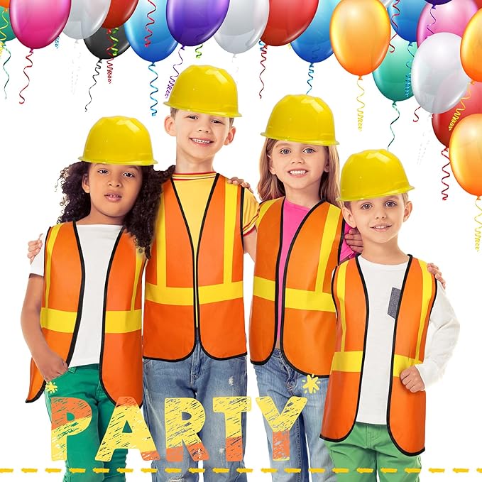 SATINIOR 24 Pieces Construction Worker Costume Role Play Set Including Construction Vest and Hat Birthday Party Costume Supplies for Dressing Party