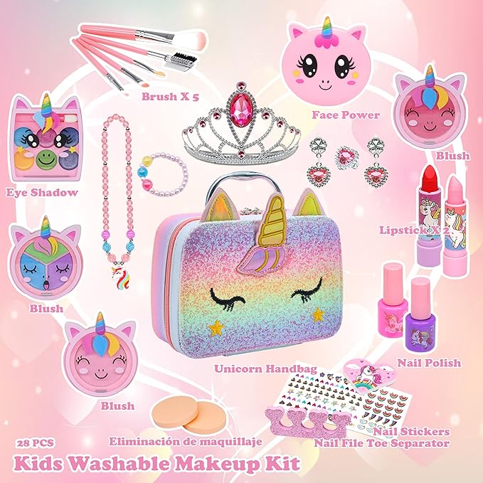 Kids Makeup Kit for Girl - Girls Makeup Kit for Kids, Little Girls Make up Set, Washable Kid Makeup Toy for Toddlers Children Princess, Christmas Birthday Gift for 4 5 6 7 8 9 10 Year Old Girl