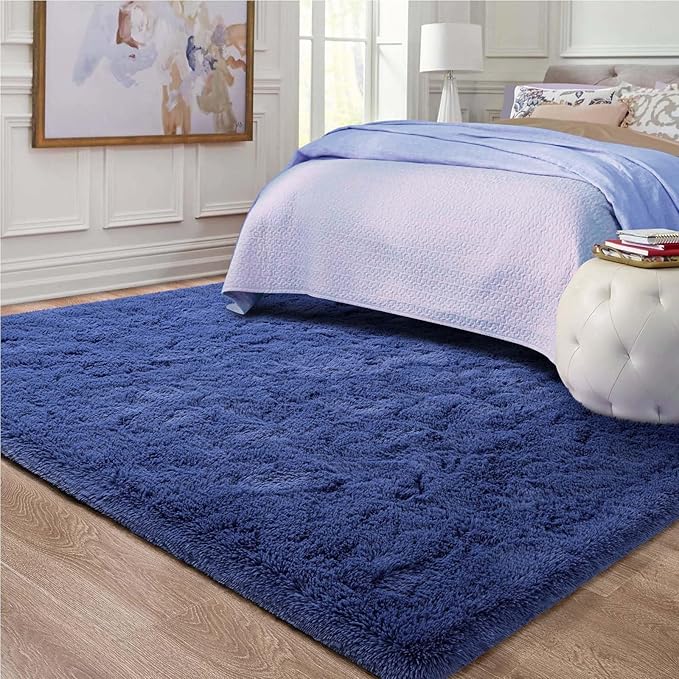 Ompaa Fluffy Rug, Super Soft Fuzzy Area Rugs for Bedroom Living Room - 3' x 5' Large Plush Furry Shag Rug - Kids Playroom Nursery Classroom Dining Room Decor Floor Carpet, Light Navy
