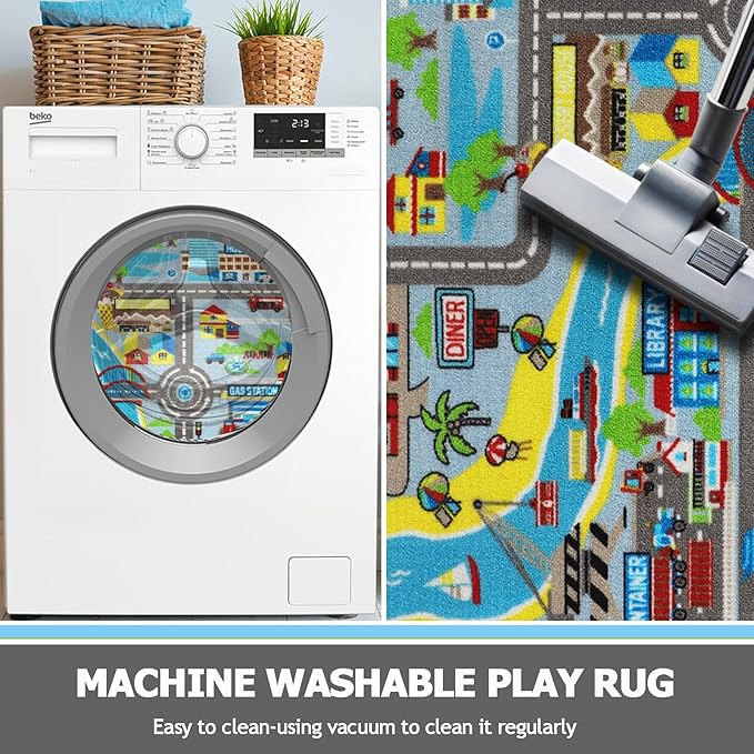 Capslpad Kids Rug for Playroom 3'3" x 5'2" Educational Learning Kids Play Area Rug Large Traffic Road Cars Rug Play Mat for Kid Toy Nursery Rug Kids Car Carpet for Living Room Home Decor, Sky Blue