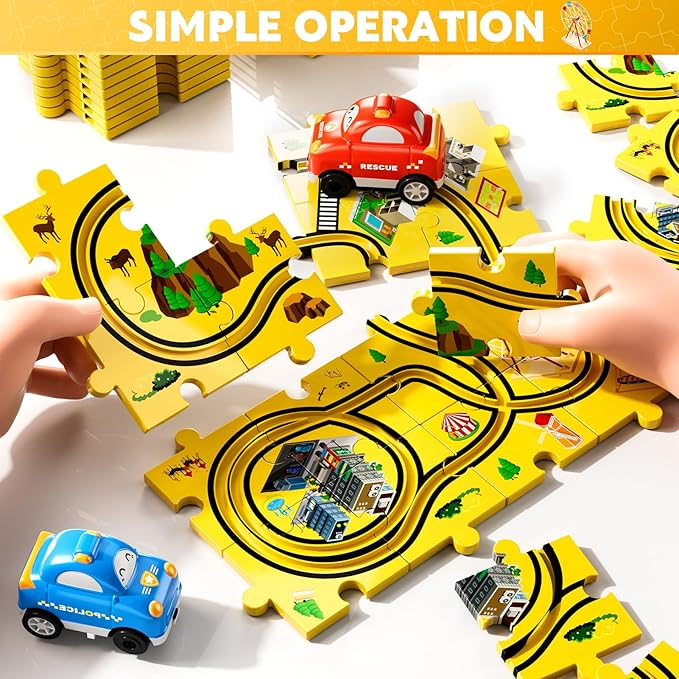 48 PCS Puzzle City Racer Car Track Set Toys for Kids Boys, Toys Gifts for 3 4 5 Year Old Boys, Puzzle Racer Kids Car Track Set Ages 3-5 4-6, Ideal 3 4 5 Year Old Boys Birthday Gifts