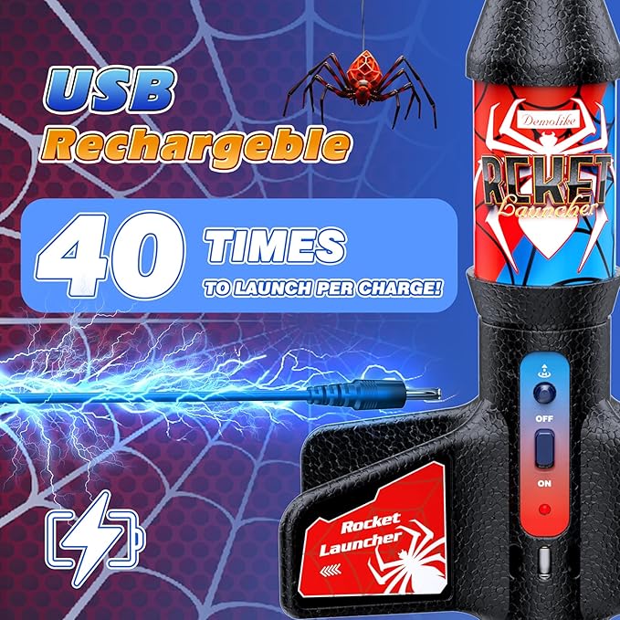 Rocket Launcher for Kids Automatic Launch 200 Feet Air Rocket Toy for Boy 10 Years Old Motorized Air Rocket with Safety Parachute and LED Outdoor Rocket Kits Toys Gifts for Kids Age 5-12